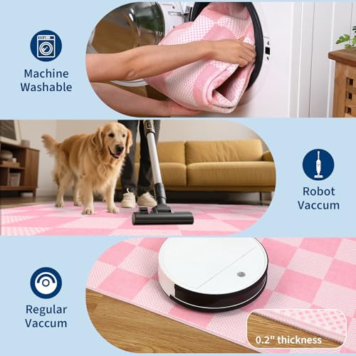 GarveeHome Checkered Pink 6x9 Washable Girls Rug Low-Pile Bedroom Nursery | Pink and White Area Rug for Living Room Girl Room Classroom Non-Slip Soft Stain Resistant Geometric Rugs TPE Backing - color: Blush Pink, size: 6' x 9' (Rectangular)