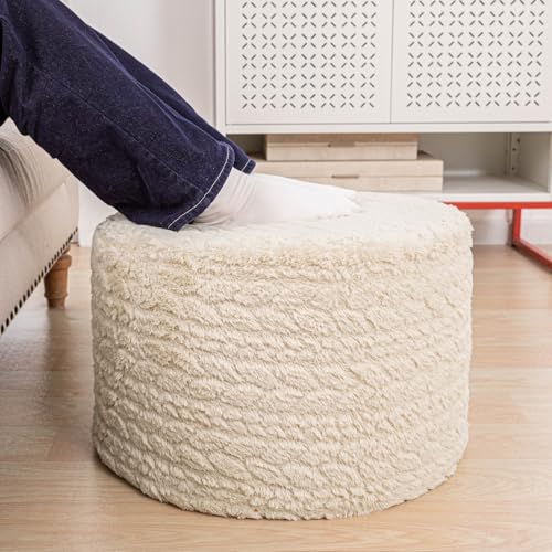 Round Pouf Ottoman Footstool 20x14In Ottoman Footrest for Couch Linen White | All-in-one Foam Floor Pouf,Ottoman Coffee Table,Footstool Ottoman Boho Poof Home Decor Beanbag Chairs for Living Room Bedroom - color: Linen White