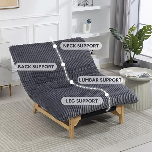 Modern Accent Chair for Living Room, Comfy Corduroy Chaise Lounge with Solid Wood Base, Oversized Single Sofa Reading Armchair with Thick Padded Cushion for Bedroom Small Spaces, Dark Grey