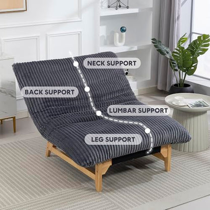 Modern Accent Chair for Living Room, Comfy Corduroy Chaise Lounge with Solid Wood Base, Oversized Single Sofa Reading Armchair with Thick Padded Cushion for Bedroom Small Spaces, Dark Grey