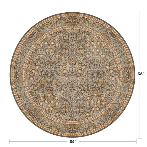 Gold Brown 3ft Small Round Rug for Entryway Indoor, Vintage Washable Area Rug for Kintchen, Bathroom - Non Slip with Rubber Backing, Floral Pattern Low Pile Soft Carpet - color: Gold Brown, size: 3' (Round)