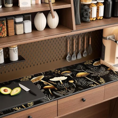 Dark Mushroom Wallpaper Peel and Stick 17.5" x 197",Black Gold | Self Adhesive/Removable/Waterproof/Thick Vinyl Contact Paper for Bathroom Bedroom Shelf Cabinet Drawer,Prepasted,Easy Peel - color: Black Gold, size: 17.5" x 197"