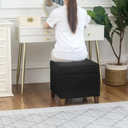Lienen Ottoman with Storage, 17" Fabric Foot Stools Ottoman for Living Room, Upholstered Square Storage Ottomans Foot Rest, Bedroom Footstools and Ottomans with Hinged Lid, Black - color: Black