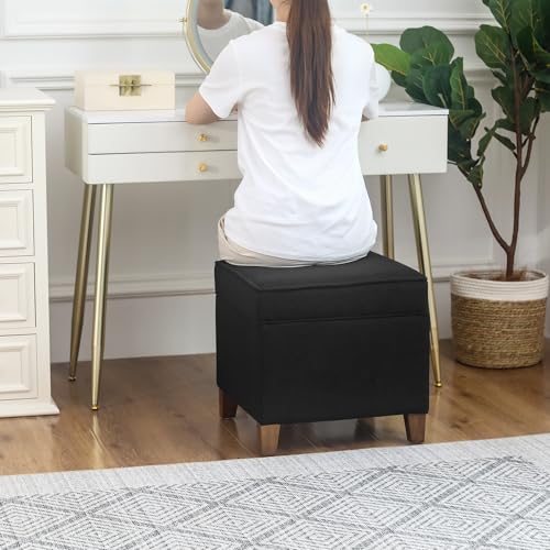 Lienen Ottoman with Storage, 17" Fabric Foot Stools Ottoman for Living Room, Upholstered Square Storage Ottomans Foot Rest, Bedroom Footstools and Ottomans with Hinged Lid, Black - color: Black