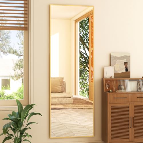 59"x16" Full Length Mirror Full Body Mirror Freestanding Hanging or Leaning Rectangle Floor Mirror Aluminum Alloy for Bedroom Bathroom Living Room,Gold - color: Gold, size: 59"L x 16"W