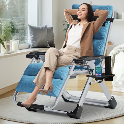 Comfy Folding Chair, Folding Lounge Chair with Cushion, Reclining Chair - color: Sky Blue