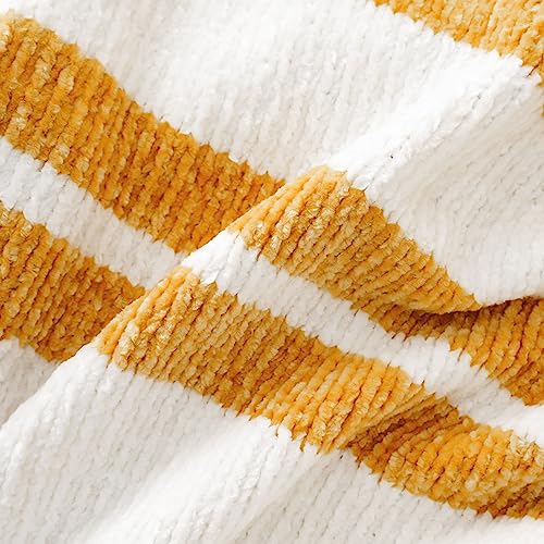 BATTILO HOME Mustard Yellow Throw Blanket for Couch, Soft Chenille Throw Blanket Knit Throw Blankets for Bed, Sofa,Chair, Farmhouse Throw Blankets, Fall Throw Blanket,51"x67" - color: Yellow and White Striped