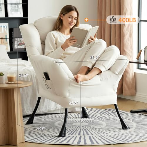 Lazy Chair, Comfy Reading Chair for Bedroom，Beige | Comfy Bedroom Accent Chair with Washable Removable Cover and extra throw pillow for Living Room Dorm - color: Peach Beige-single