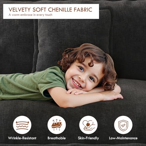77" Cloud Sofa Loveseat, Comfy Sectional Couch, 2-Seater Chenille Deep Seat Sofa with Throw Pillows for Living Room Bedroom Apartment (Black) - color: Black, size: 77" Sofa