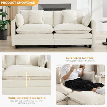 76" Cloud Loveseat Sofa, Modular Sectional Couch with Deep Seats and Double-Layer Thick Cushions, Chenille Upholstered 2-Seat Sofa for Living Room Apartment, Beige - color: Beige, size: 76'' Loveseat