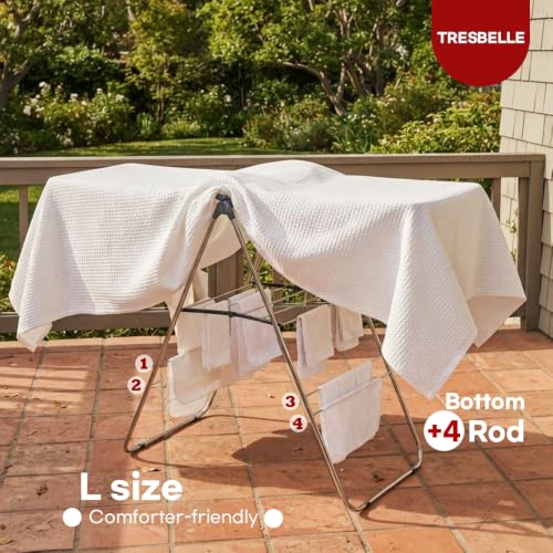 TRESBELLE Stainless Steel Clothes Drying Rack,Foldable Laundry Dryer,Size Ｌ | Space-Saving Clothes Airer, Indoor & Outdoor Use, Height-Adjustable Wings, Collapsible Garment Laundry Drying Stand - size: Large