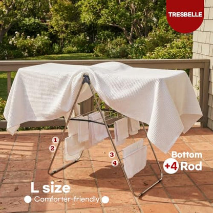 TRESBELLE Stainless Steel Clothes Drying Rack,Foldable Laundry Dryer,Size Ｌ | Space-Saving Clothes Airer, Indoor & Outdoor Use, Height-Adjustable Wings, Collapsible Garment Laundry Drying Stand - size: Large