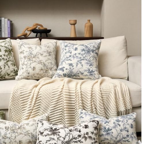 Vintage Floral Pillow Cover 18 x18 Inches, Nature Chenille Square Throw Pillow Cover Soft Luxury Neutral Accent Couch Pillow Cover for Living Room Bedroom, Beige - color: Beige, size: 18" x 18" (Pack of 1)