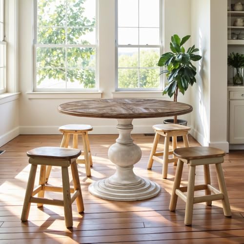 Starlight Canyon Home Brown Round Pedestal Dining Table with Wood Veneer and MDF Top, Ideal for Dining Room, Rustic or Modern Indoor Dining Spaces