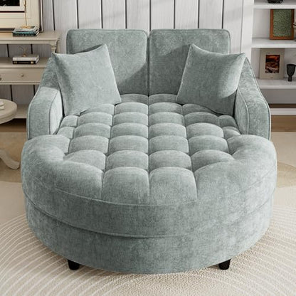 55" Modern 2-Seater Chaise Lounge Sofa Bed - Chenille Upholstered Loveseat Couch with Tufted Seat & Detachable Pillows, Space-Saving Sleeper Sofa (Green) - color: Green