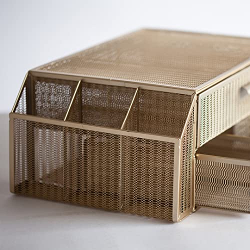 BLU MONACO | Monitor Stand with Drawer Storage | Desk Top Monitor Stand Riser Gold | Computer Support Organizer Elevador de Monitor