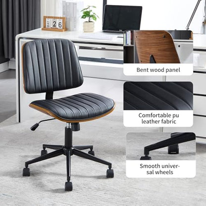 VipDesk Small Home Office Chair - Armless Mid Back Desk Chair with 360° Swivel and Wheels, PU Upholstered Height Adjustable Modern Walnut Computer Chair for Home, Office Meeting Room - White - color: Black, size: Classic