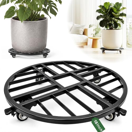 18" Round Metal Plant Caddy with Wheels Heavy Duty, 500lbs Capacity Rust-Proof Plant Stand with Lockable Caster Wheels, Rolling Plant Dolly for Large Planter Pots & Heavy Objects, Indoor Outdoor - size: 18-Inch