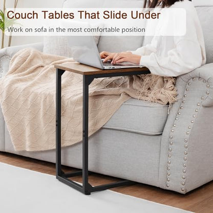 AMHANCIBLE C Shaped End Table Set of 2, Couch Side Table that Slide Under | TV Trays for Eating on Couch, Narrow Small Space Side Tables for Living Room Bedroom, Rustic Brown - color: Rustic Brown