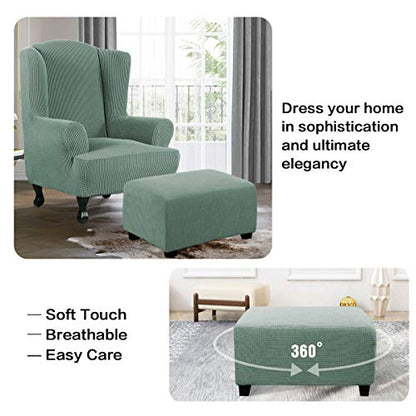 H.VERSAILTEX Ottoman Cover Slipcover Rectangle Fit Length 29"-34" Footrest Sofa Slipcovers Stool Cover Footstool Protector Covers Feature Stretch Thick Soft Jacquard Fabric Removable Washable - Sage - color: Sage, size: Rectangle-Large