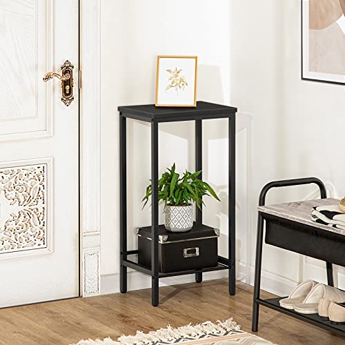 HOOBRO Tall Side Table, Industrial End Telephone Table with Adjustable Mesh Shelves, Small Tall Nightstand for Living Room, Bedroom, Entryway, Office, Black BB03DH01 - color: Black