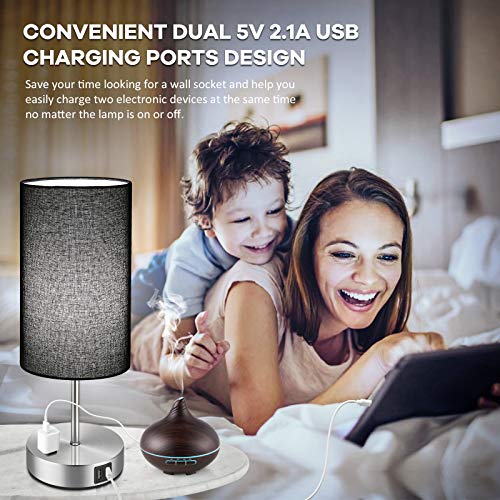 Black Touch Control Table Lamp Set of 2, with 2 USB Charging Ports&AC Outlet, 3-Way Dimmable Bedside Nightstand Lamps with Fabric Lampshade for Reading, Bedroom, Living Room, A19 LED Bulbs Included - color: Black