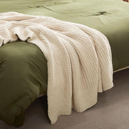 SLEEP ZONE Throw Blankets for Couch, Waffle Weave Blanket Soft Cozy Lightweight Warm Decorative Knit Throw Blankets for Bed, Sofa, Living Room (50x60in, Light Beige) - size: 50×60
