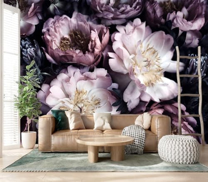 XMPMBM-Peel and Stick Purple Peony Floral Wallpaper Black Flower wall Mural | Thick and tear-resistant,Will not be damaged during repositioning,Living Room Bathroom,Bedroom wallpaper.M-118"X85" - color: M03, size: 118"x85"