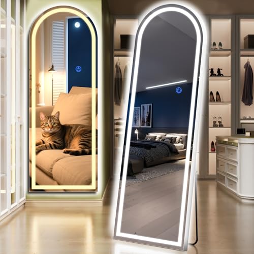 Arch Full Length Standing Mirror with LED Lights, 65"x26" Lighted Mirror with Dimming & 3 Color Lighting, Tall Mirror Full Body for Bedroom, Dressing Room - color: Arched, size: 65"L x 26"W