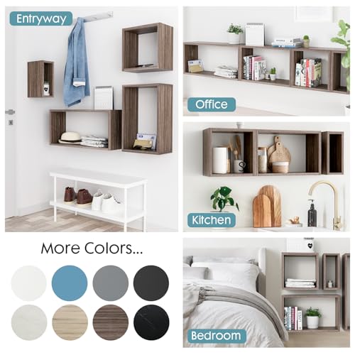 Wall Mount Shelf Set of 4, Floating Cube Shelves for Space Discovery Home and Commercial Use, Large Size Shelves Set, Eucalyptus - color: Eucalyptus, size: Set4