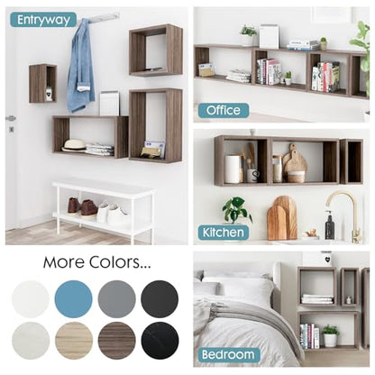 Wall Mount Shelf Set of 4, Floating Cube Shelves for Space Discovery Home and Commercial Use, Large Size Shelves Set, Eucalyptus - color: Eucalyptus, size: Set4