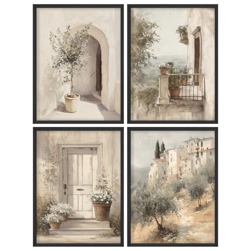 SIGNWIN Framed Poster Set Soft Mediterranean Courtyard Landscape Illustrations Modern Art Decorative Minimalist Multicolor for Bedroom - 11"x14"x4 BLACK - color: AD03-2601-YUK03, size: 11"L x 14"W, style: Black Frame