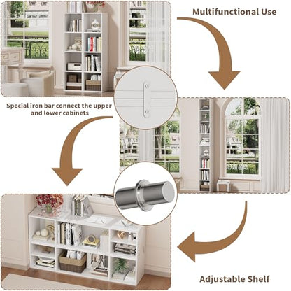 82.6 inches Book Shelf, 8 Tier Bookcase with Removal Panels | Tall Narrow Bookshelf, Wooden 8 Cube Storage Media Shelf, Vertical Slim Book Case for Living Room, Bedroom, Entrance Hall