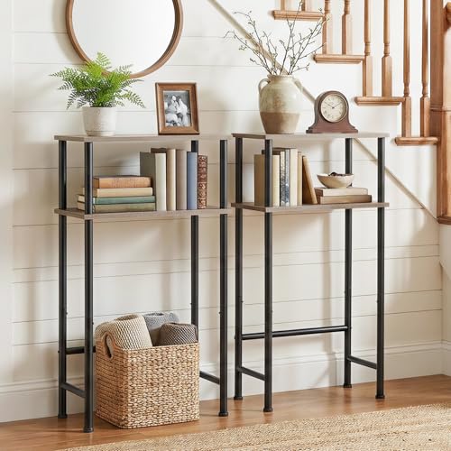 HOOBRO Narrow Console Table for Small Space, 15.7" Entryway Table with Storage, 2 Tier Sofa Table with 2 Shelves, Skinny Console Table for Entryway, Hallway, Living Room, Greige and Black BG40XG01 - color: Greige + Black