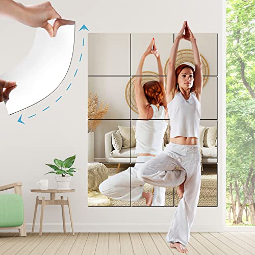 SLDIYWOW Shatterproof Full Body Wall Mirror Tiles, 8PCx12x12 Acrylic Tiles for Bedroom, Baby Kids Playroom, Over The Door Closet Mirror - size: 8 Pieces