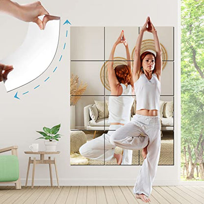 SLDIYWOW Shatterproof Full Body Wall Mirror Tiles, 8PCx12x12 Acrylic Tiles for Bedroom, Baby Kids Playroom, Over The Door Closet Mirror - size: 8 Pieces