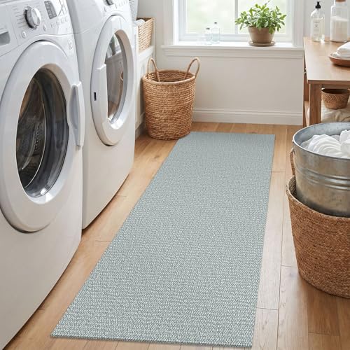 Washable Runner Rug, Non Slip Entry Runner, 2x5 Ft, Turquoise/Gray | Washable Braided Runner Carpet, Non Slip Rubber Dot Backed, For Hallway, Kitchen, Entryway, Bedroom, Laundry Room, Foyer - color: Turquoise/Gray, size: 2' x 5' (Rectangular)