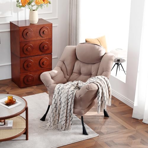 Lazy Chair, Comfy Reading Accent Chair for Bedroom, Khaki | Comfy Bedroom Accent Chair with Washable Removable Cover and extra throw pillowfor Living Room Dorm - color: Khaki-single