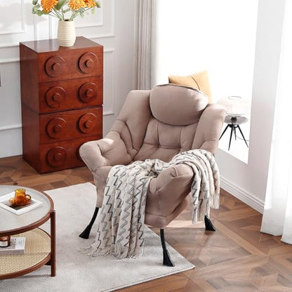 Lazy Chair, Comfy Reading Accent Chair for Bedroom, Khaki | Comfy Bedroom Accent Chair with Washable Removable Cover and extra throw pillowfor Living Room Dorm - color: Khaki-single