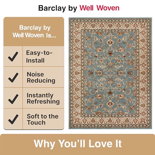 Well Woven Barclay Collection Sarouk Light Blue 8 ft Round Rug - for Living Room, Bedroom, and Dining Room - color: Light Blue, size: 7'10" (Round)