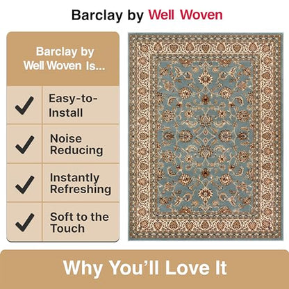 Well Woven Barclay Collection Sarouk Light Blue 8 ft Round Rug - for Living Room, Bedroom, and Dining Room - color: Light Blue, size: 7'10" (Round)