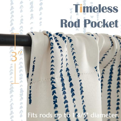 jinchan Boho Blackout Kitchen Tier Curtains, 24 Inch, Blue on Beige | Blue geometric print on warm beige, soft blackout backing, 2 panels, rod pocket, for kitchens, bedrooms, RVs and campers - color: Blackout Backing | Blue on Beige, size: 25"W x 24"L (Pa