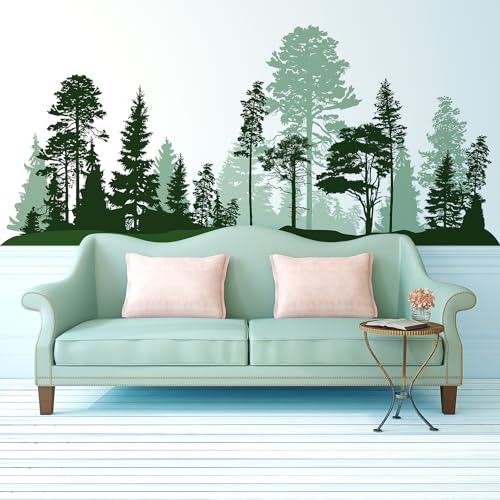 Large Forest Wall Decals, Green Pines in Fir Trees Peel and Stick Vinyl Wall Stickers & Murals, Removable Home Room Wall Decor for Bedroom Living Room Bedroom Classroom Office Nursery - color: Forest