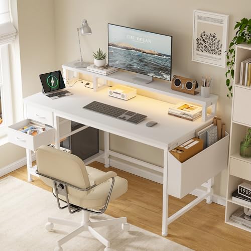DurayLoly 40"Small Gaming Desk with Remote Control RGB Light for Teen Gamer | 32.8ft Full-Color LED Strip Lights with Wireless Remote,20 Dynamic&20 Lighting Modes,Control to Level Up Your Gaming Vibe - color: White, size: 40"W*20"D*35.5"H