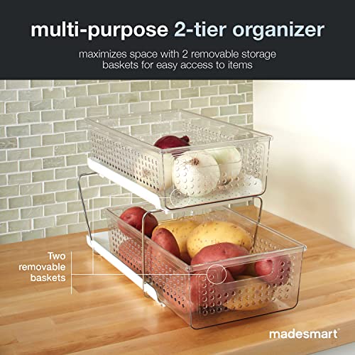 madesmart Premium Two Tier Organizer, Clear | pull out bins, adjustable dividers, tiered access, cleaning supplies, under sink use, pantry bottles, woman owned - color: Clear, size: 1-Pack