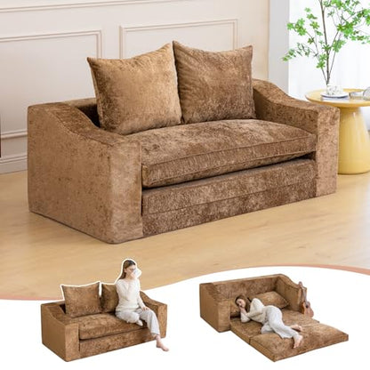 61" Boneless Loveseat Sleeper, Folding Sofa Bed, Diamond Velvet Cover,Brown | Memory Foam Pull Out Futon Bed with Removable Washable Cover, Space-Saving Fold Out Couch for Living Room & Guest Room - color: Brown