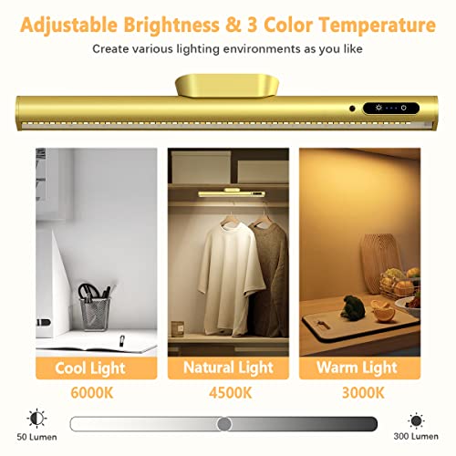 Hapfish Battery Powered Operated Wall Strip Lights, Magnetic LED Light Bar | Rechargeable with Remote, Dimmable Desk Lamp, Under Cabinet Lighting Wireless for Mirror Closet Picture Room Kitchen - Gold - color: Gold, size: Without Motion Sensor