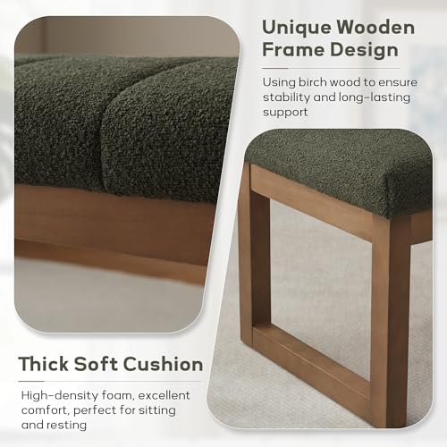 Zihanhome 52.7" Bedroom Bench for End of Bed, Modern Upholstered Teddy Fabric Entryway Bench & Dining Bench, Footrest Stool Bench with Solid Wood Frame for Bedroom, Living Room (Green) - color: Green