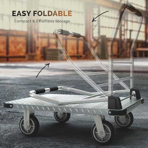 3000 lbs. Capacity Foldable Push Cart Dolly | Moving Platform Hand Truck | Heavy Duty Space Saving Collapsible | Swivel Flat Bed Wagon - Furniture Luggage Lifting - color: Black, size: 3000 lbs.