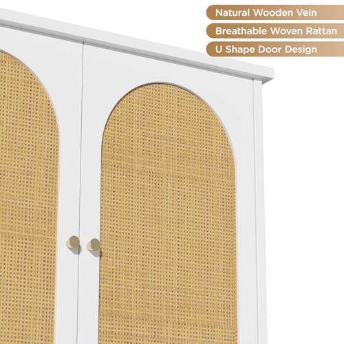 Befrases Rattan Over Toilet Storage Cabinet with Metal Stand | Bathroom Organizer with Adjustable Shelf, Tall Freestanding Washer Shelf, Small Cupboard, Space Saver, White - color: Rattan Door-white